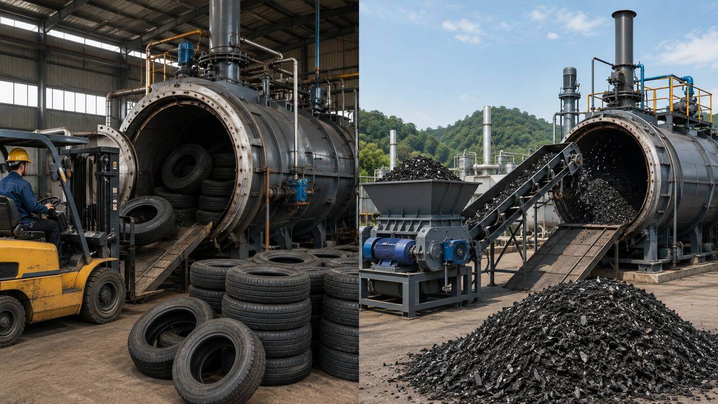 Whole Tire Feeding vs Shredded Tire Feeding in Batch Pyrolysis